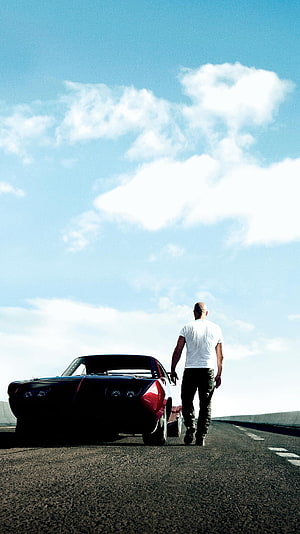 Fast and Furious 6 Movie Poster with Classic Muscle Car on Open Highway HD phone wallpaper