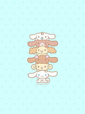 Cinnamoroll and Friends Stacked Tower on Mint Star Pattern Background HD phone wallpaper