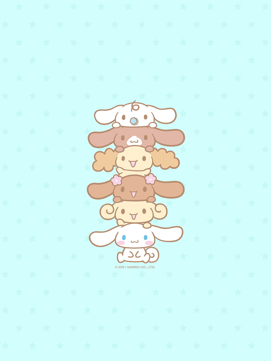 Cinnamoroll and Friends Stacked Tower on Mint Star Pattern Background HD phone wallpaper