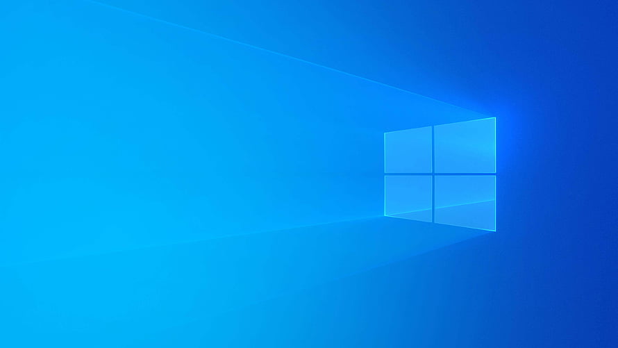 Windows 10 Default Blue Background with Glowing Four-Pane Logo and Light Rays HD wallpaper