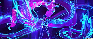 League of Legends Neon Dragon Warrior Digital Art HD wallpaper