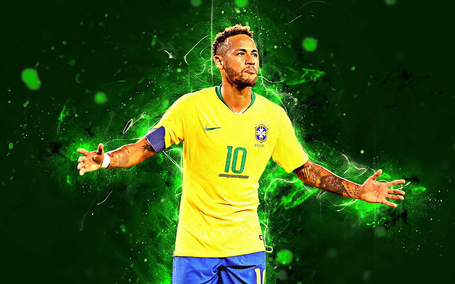 Neymar Jr in Brazil National Team Kit with Green Energy Effects HD wallpaper
