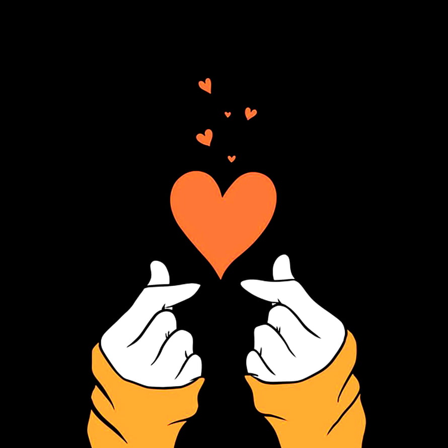Finger Heart Gesture Illustration With Floating Hearts On Black Background HD phone wallpaper