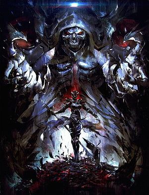 Overlord Ainz Ooal Gown and Albedo Dark Fantasy Illustration HD phone wallpaper