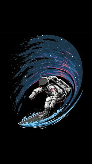 Astronaut Surfing a Cosmic Wave in Deep Space Digital Illustration HD phone wallpaper