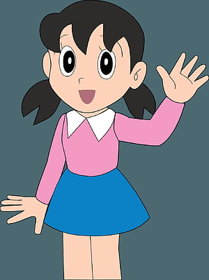 Shizuka Minamoto from Doraemon Waving in Pink Top and Blue Skirt HD phone wallpaper