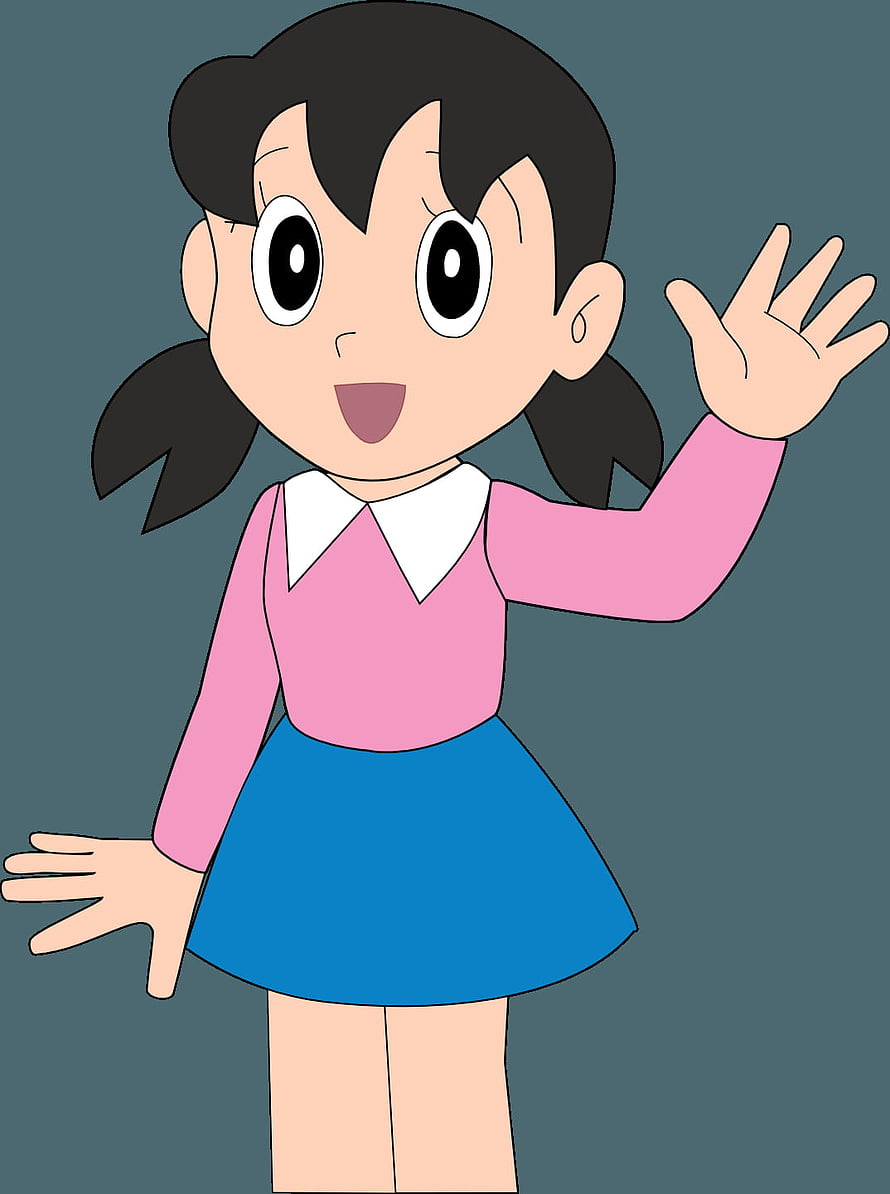 Shizuka Minamoto from Doraemon Waving in Pink Top and Blue Skirt HD phone wallpaper