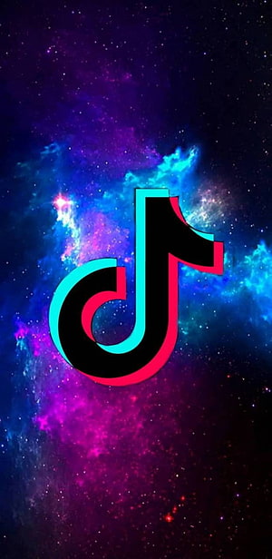 TikTok Logo on Vibrant Cosmic Nebula Background HD phone wallpaper