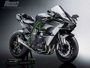 Kawasaki Ninja H2 Carbon Superbike with Green Frame and Carbon Fiber Bodywork HD wallpaper