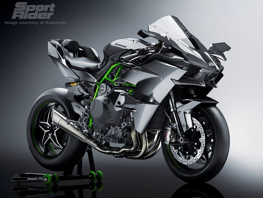 Kawasaki Ninja H2 Carbon Superbike with Green Frame and Carbon Fiber Bodywork HD wallpaper