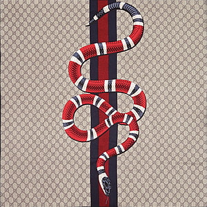 Gucci Supreme Snake Pattern Scarf with Red Navy and White Stripes on Beige Monogram Background HD wallpaper