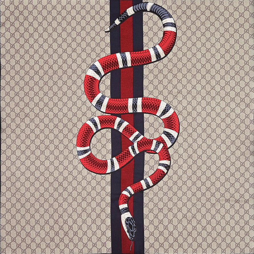 Gucci Supreme Snake Pattern Scarf with Red Navy and White Stripes on Beige Monogram Background HD wallpaper
