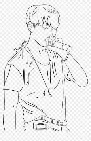 Jungkook Line Art Sketch Holding Microphone HD phone wallpaper