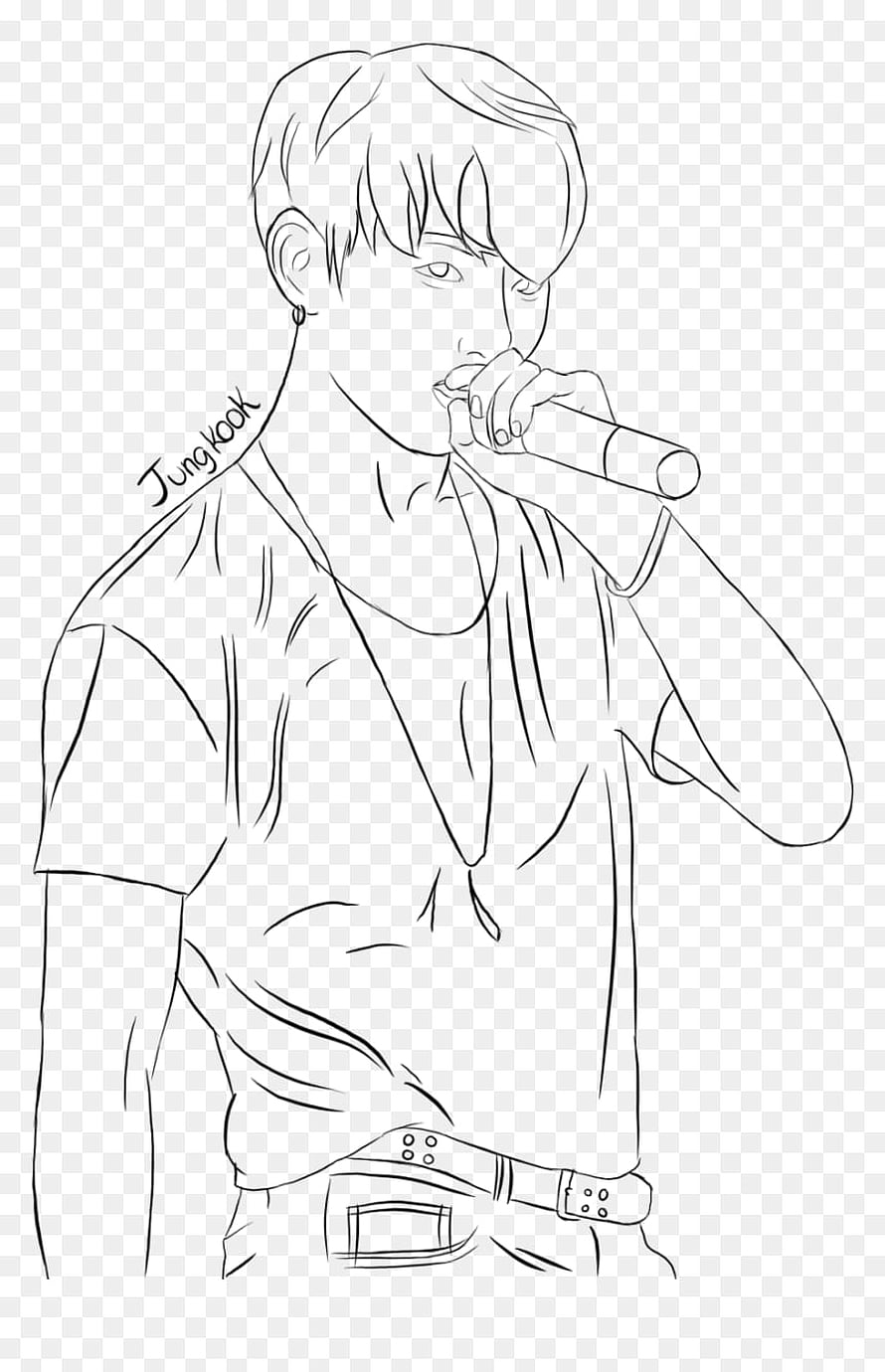 Jungkook Line Art Sketch Holding Microphone HD phone wallpaper