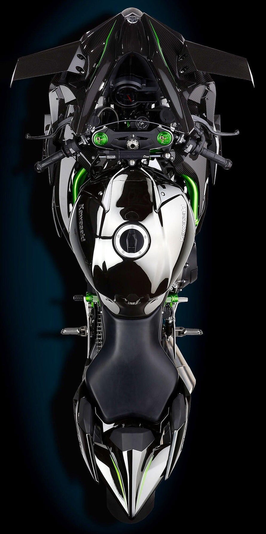 Kawasaki Ninja H2R Supercharged Track Bike Top Down View with Carbon Fiber Wings HD phone wallpaper