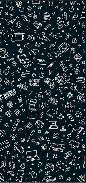 Retro Gaming Doodle Pattern Wallpaper with Controllers and Consoles HD phone wallpaper