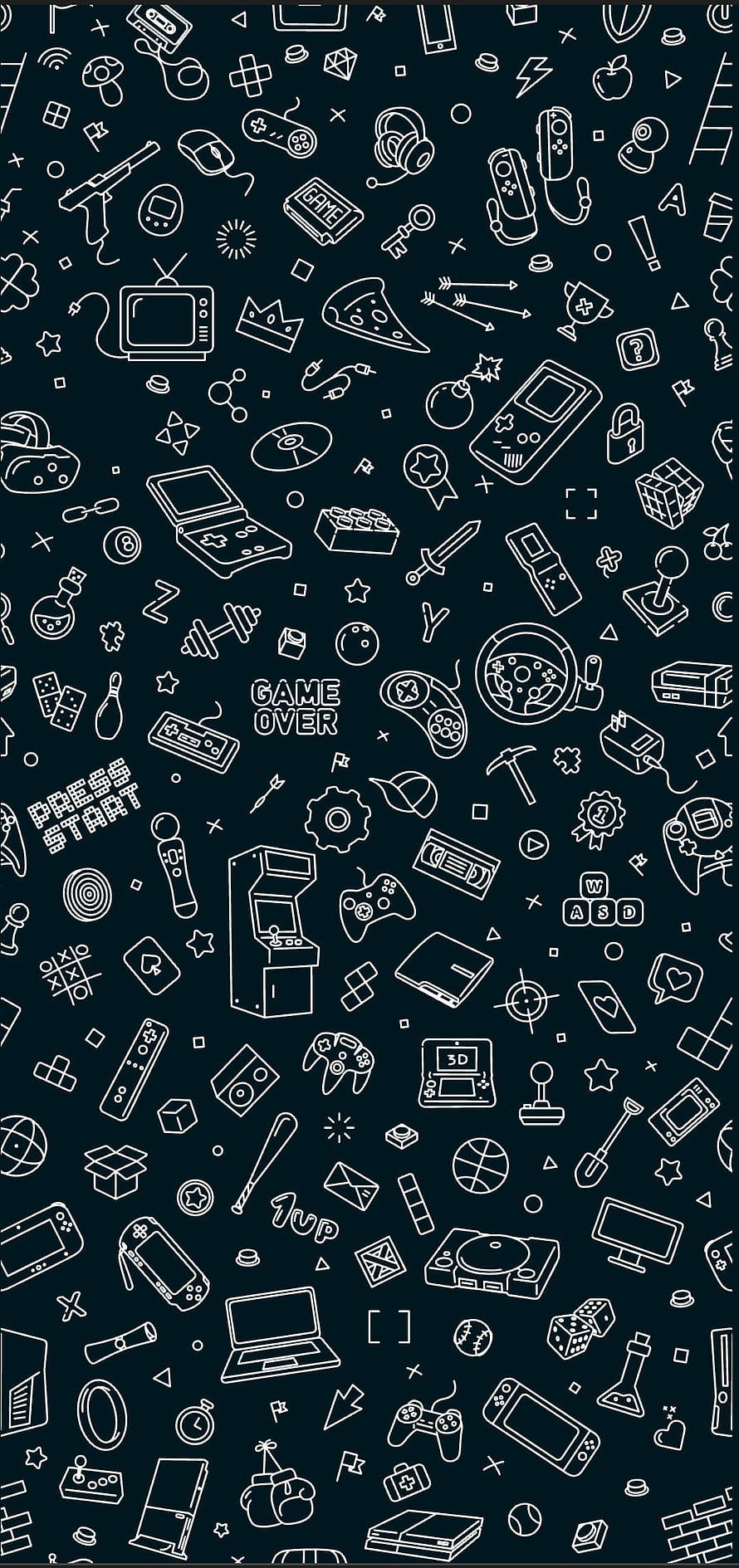 Retro Gaming Doodle Pattern Wallpaper with Controllers and Consoles HD phone wallpaper