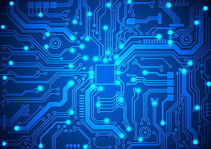 Glowing Blue Circuit Board Pattern with Luminous Nodes and Traces HD wallpaper