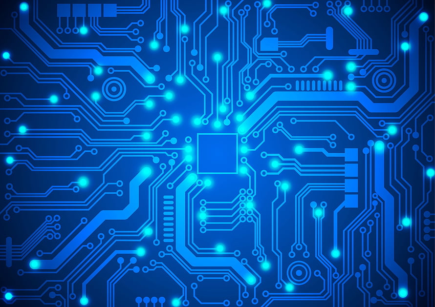 Glowing Blue Circuit Board Pattern with Luminous Nodes and Traces HD wallpaper