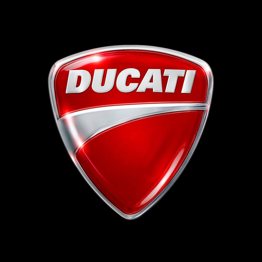Ducati Shield Emblem with Glossy Red and Silver Chrome Finish on Black Background HD phone wallpaper
