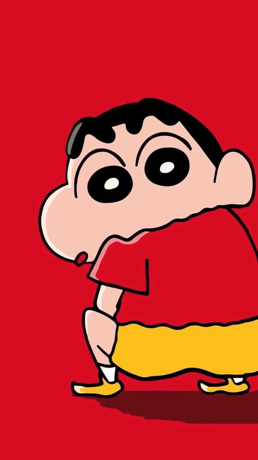 Crayon Shin-chan Cartoon Character in Red Shirt and Yellow Shorts on Bold Red Background HD phone wallpaper