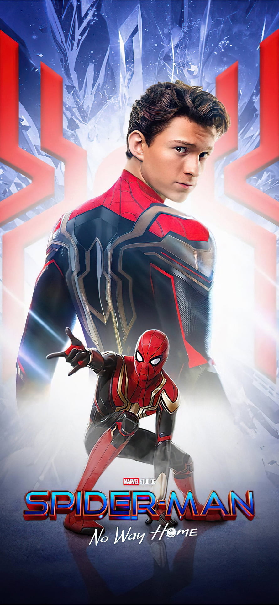 Spider-Man No Way Home Iron Spider Suit Poster with Tom Holland and Marvel Logo HD phone wallpaper