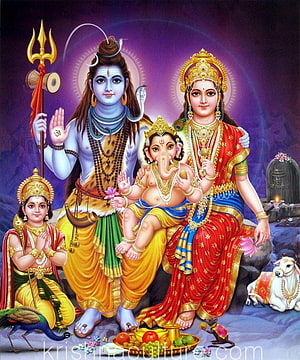 Shiva Parvati Ganesha and Kartikeya Family Portrait in Traditional Indian Art HD phone wallpaper