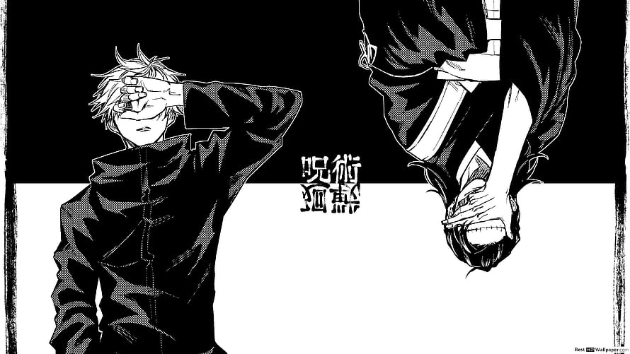 Jujutsu Kaisen Manga Panel Featuring Yuji Itadori and Sukuna in High Contrast Black and White HD wallpaper