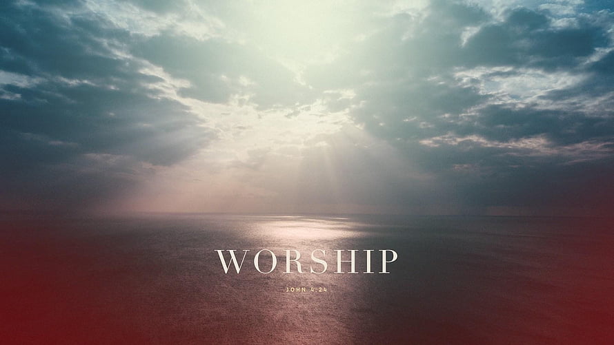 Serene Ocean Sunrise with Divine Light Rays and Worship Text Overlay HD wallpaper