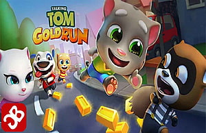 Talking Tom Gold Run 3D Cartoon Characters Collecting Gold Bars in City Street HD wallpaper