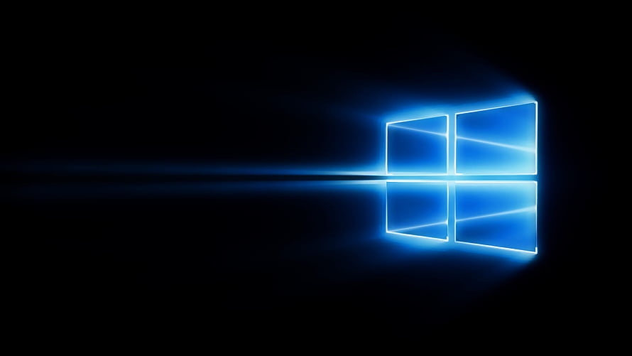 Glowing Windows 10 Logo on Black Background with Neon Blue Reflection HD wallpaper