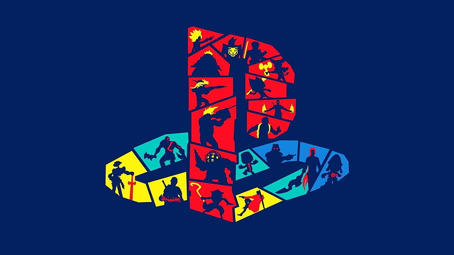 PlayStation 3 Logo Mosaic Featuring Silhouettes of Iconic Video Game Characters HD wallpaper