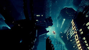 Blade Runner 2049 Futuristic Cityscape with Neon Signs and Flying Vehicle HD wallpaper