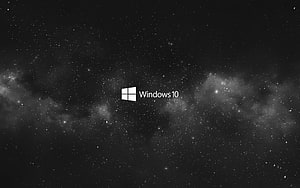 Windows 10 Logo on Black and White Milky Way Galaxy Starfield Background HD wallpaper