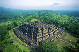 Aerial View of Borobudur Temple Complex in Central Java Indonesia HD wallpaper