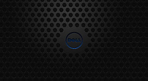 Dell Logo on Dark Perforated Metal Surface with Blue Accent Ring HD wallpaper