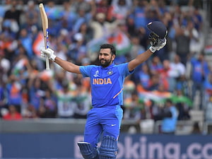Rohit Sharma Celebrates Milestone in India Cricket Jersey at T20 Match HD wallpaper