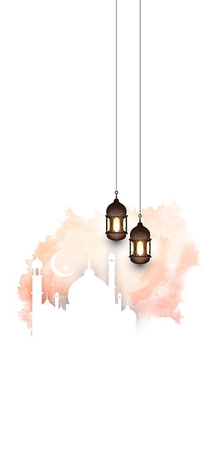 Elegant Islamic Lanterns and Mosque Silhouette Watercolor Illustration HD phone wallpaper