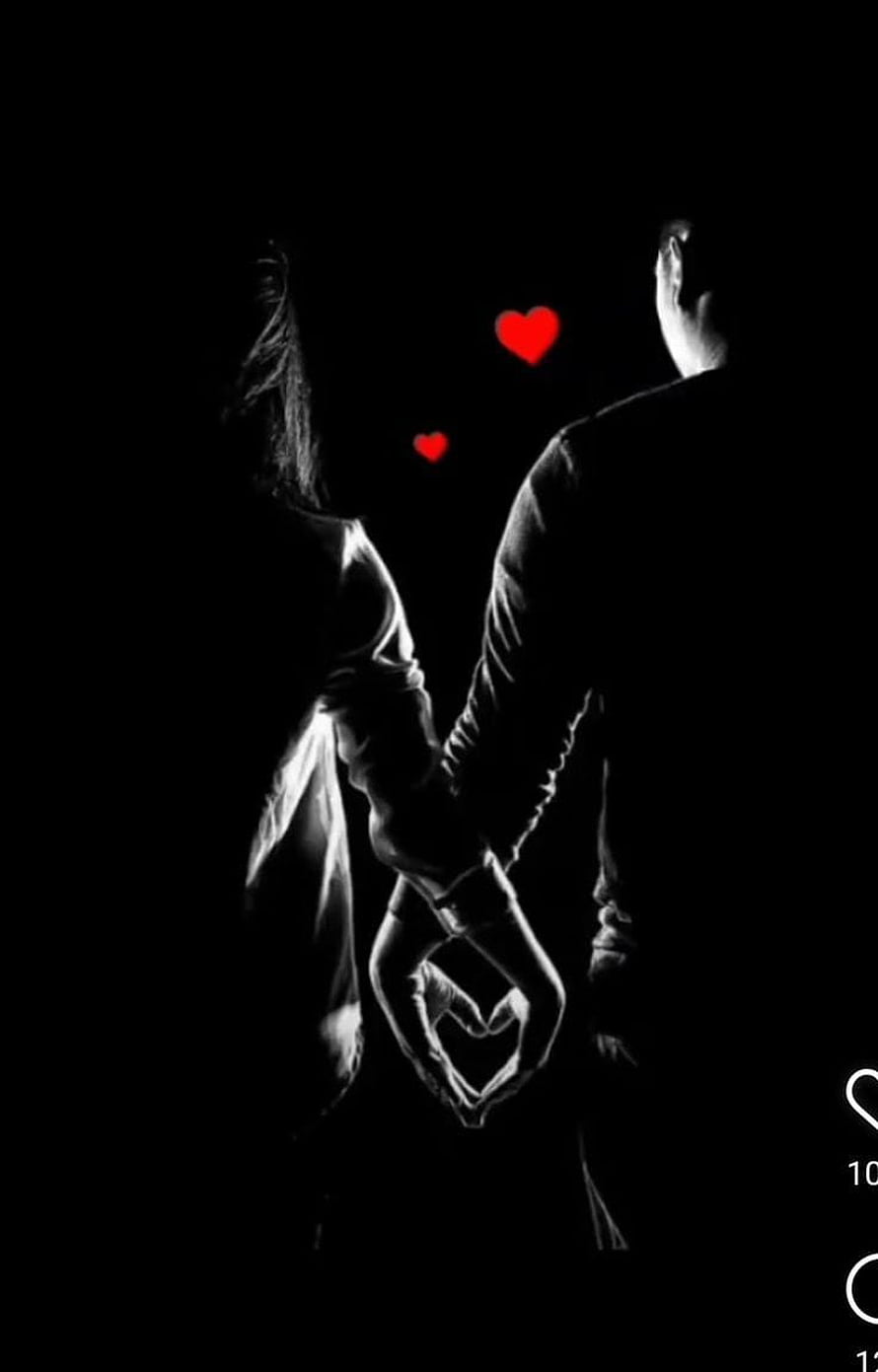 Couple Making Heart Shape With Hands In Black And White With Red Hearts HD phone wallpaper