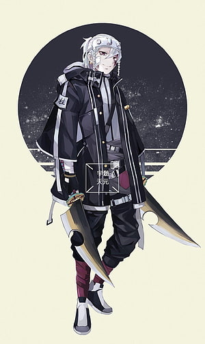 Tengen Uzui from Demon Slayer in tactical gear with dual blades and white hair HD phone wallpaper