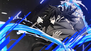 Giyu Tomioka Water Breathing Action Scene from Demon Slayer Anime HD wallpaper