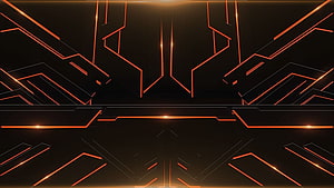Futuristic Orange Neon Geometric Pattern on Dark Background HD wallpaper