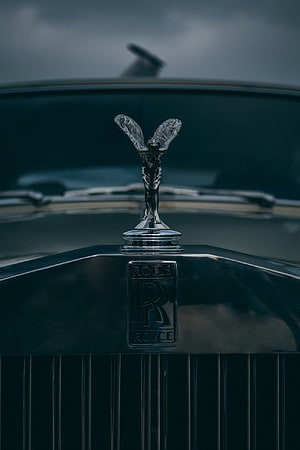 Rolls Royce Spirit of Ecstasy Hood Ornament and Grille Close-Up HD phone wallpaper