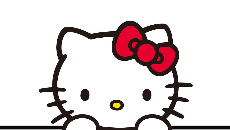 Classic Hello Kitty Face with Red Bow on White Background HD wallpaper