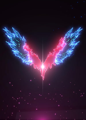 Devil May Cry 5 Neon Wings Emblem on Dark Starry Background HD phone wallpaper