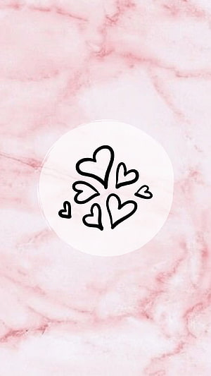 Pink Marble Background with Black Heart Line Art in White Circle HD phone wallpaper
