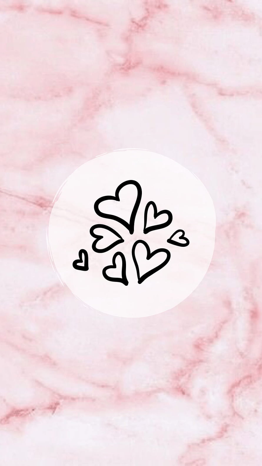 Pink Marble Background with Black Heart Line Art in White Circle HD phone wallpaper