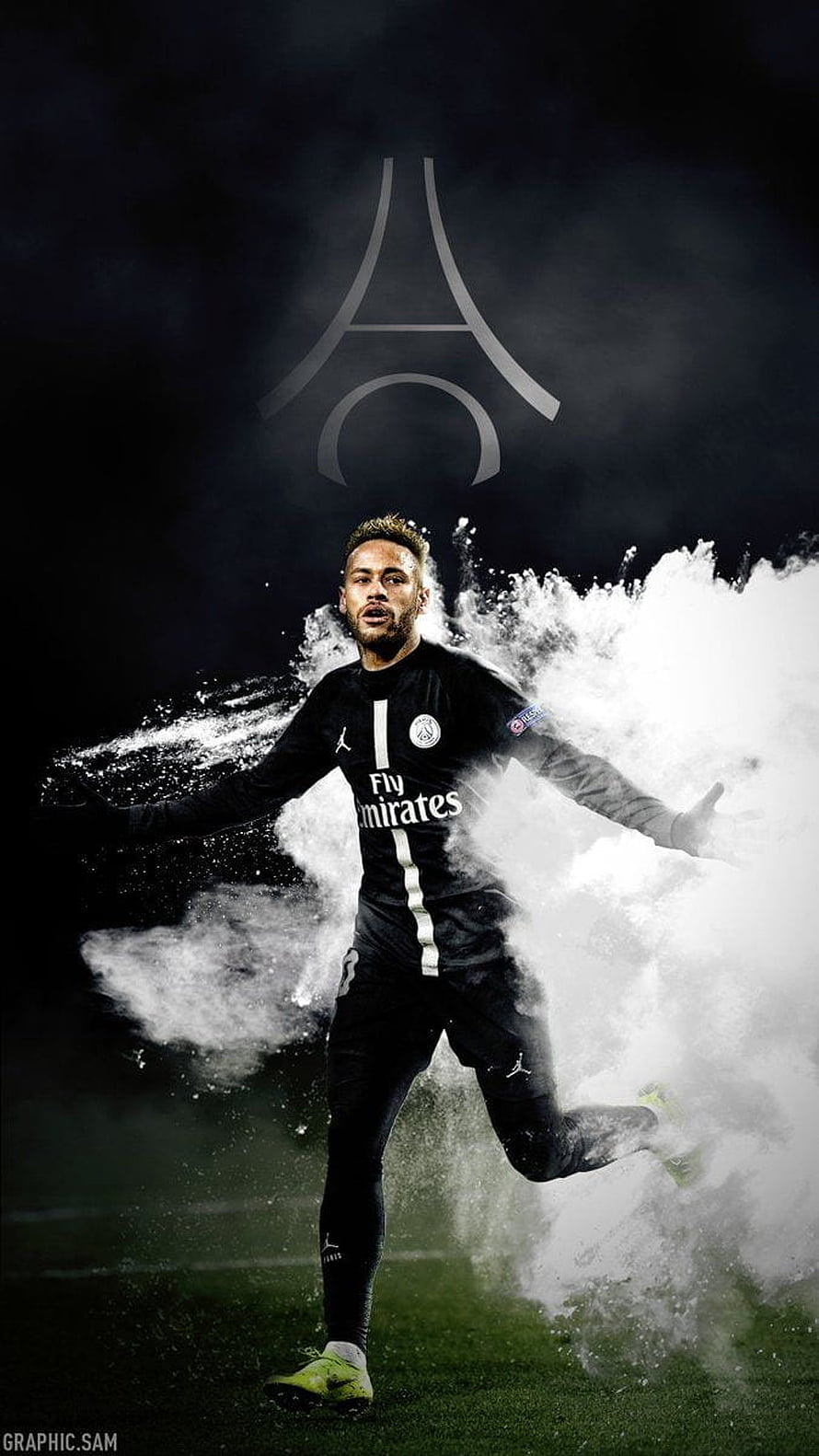 Neymar Jr in Paris Saint-Germain Black Kit with Dramatic Water Splash Effect HD phone wallpaper