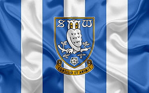 Sheffield Wednesday FC Blue and White Striped Flag with Owl Crest and Motto HD wallpaper