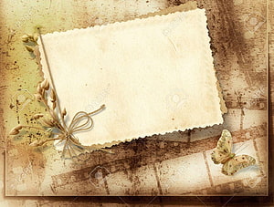 Vintage Rustic Paper Invitation Card with Dried Flowers and Butterfly HD wallpaper